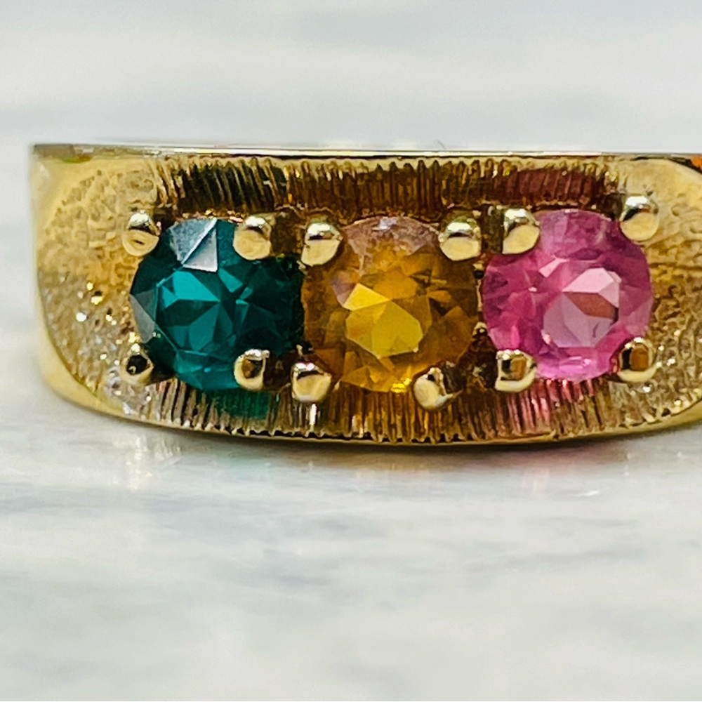 Vintage Gold Plated Birthstone mothers Band Ring Sz 6.25 Vintage Statement Y2K - Picture 10 of 12